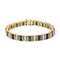 14K Yellow Gold 2/5 Cttw Diamond & 8.0 Cttw Baguette Cut Blue Sapphire Alternating Link Bracelet (G-H Color, VS1-VS2 Clarity) - 7