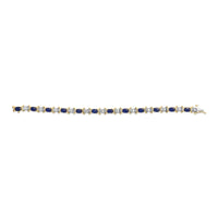 14K Yellow Gold 1.00 Cttw Alternating  Diamond and 6 1/2 Cttw Oval Blue Sapphire Link Bracelet (H-I Color, SI1-SI2 Clarity) - 7