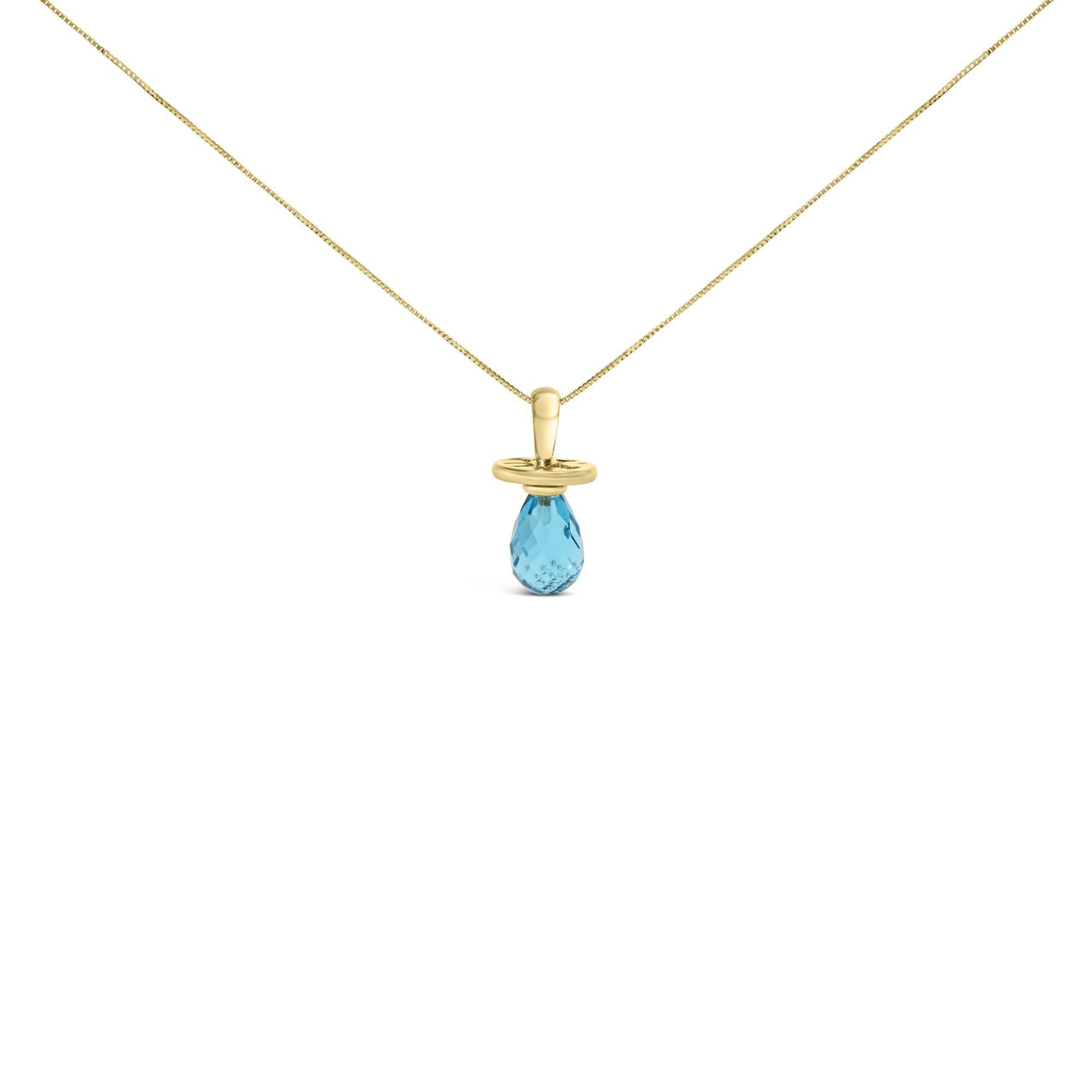 14K Yellow Gold and Blue Quartz Pacifier Pendant Necklace - 18" Inches