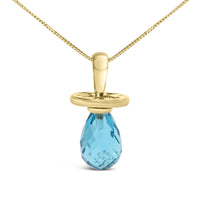 14K Yellow Gold and Blue Quartz Pacifier Pendant Necklace - 18
