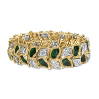 18K Yellow Gold 3 1/4 Cttw Diamond and Green Enamel Gold Textured Bracelet (G-H Color, VS1-VS2 Clarity) - 7