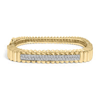 14K Yellow Gold 1 1/4 Cttw Diamond Ribbed Rounded Rectangle Bangle Bracelet (G-H Color, VS2-SI1 Clarity) - 7.75