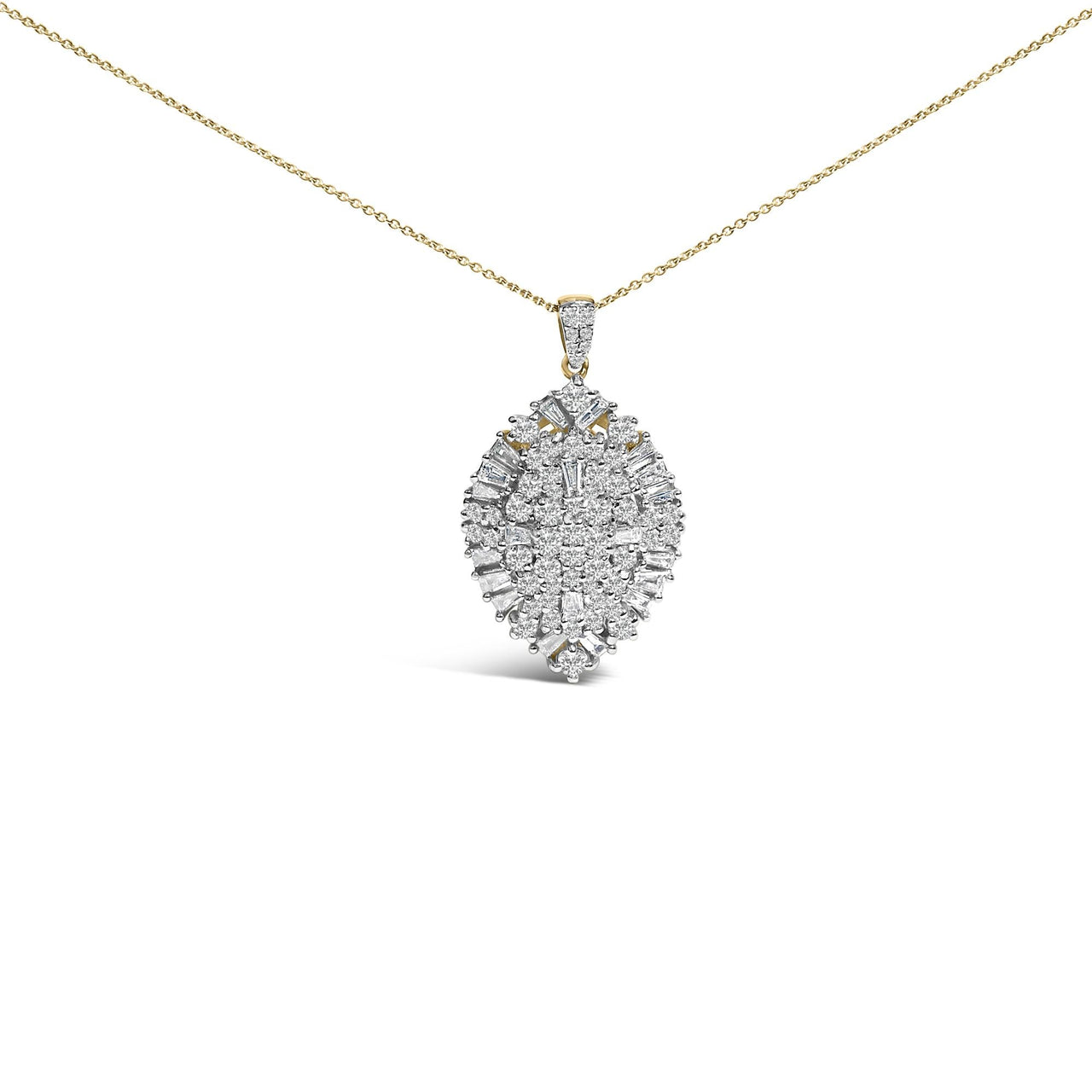 14K White and Yellow Gold 2.00 Cttw Diamond Cluster Pear Shaped Pendant Necklace (G-H Color, SI2-I1 Clarity) -20" Inches