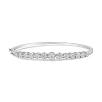 14K White Gold 2 5/8 Cttw Round Diamond 7 Stone Floral Cluster Link Bangle Bracelet (H-I Color, SI1-SI2 Clarity) - Fits Wrists up to 7.25