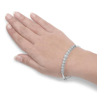14K White Gold 2 5/8 Cttw Round Diamond 7 Stone Floral Cluster Link Bangle Bracelet (H-I Color, SI1-SI2 Clarity) - Fits Wrists up to 7.25