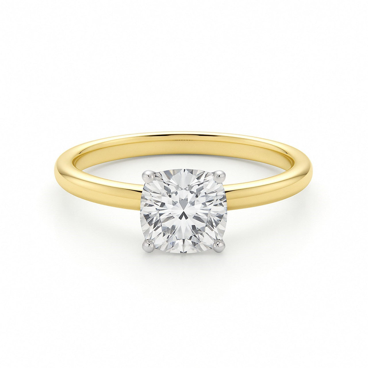 1 Carat Cushion Lab Grown IGI G/VS1 Diamond Solitaire Ring in 14K Yellow Gold - KIAHMILLA