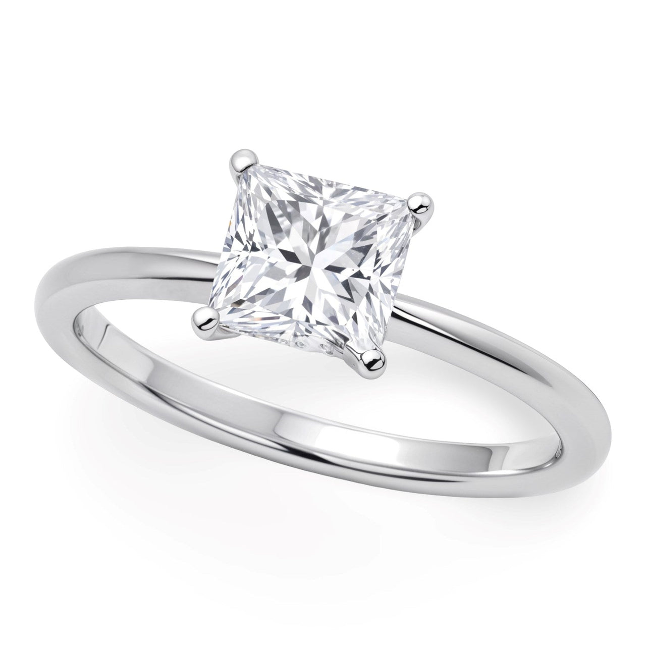 1 Carat Princess Lab Grown IGI G/VS1 Diamond Solitaire Ring in 14K White Gold - KIAHMILLA
