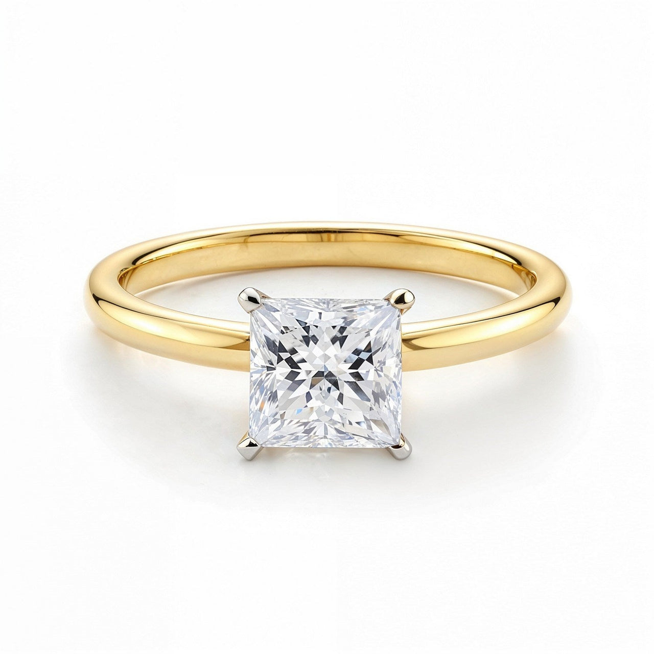 1 Carat Princess Lab Grown IGI G/VS1 Diamond Solitaire Ring in 14K Yellow Gold - KIAHMILLA