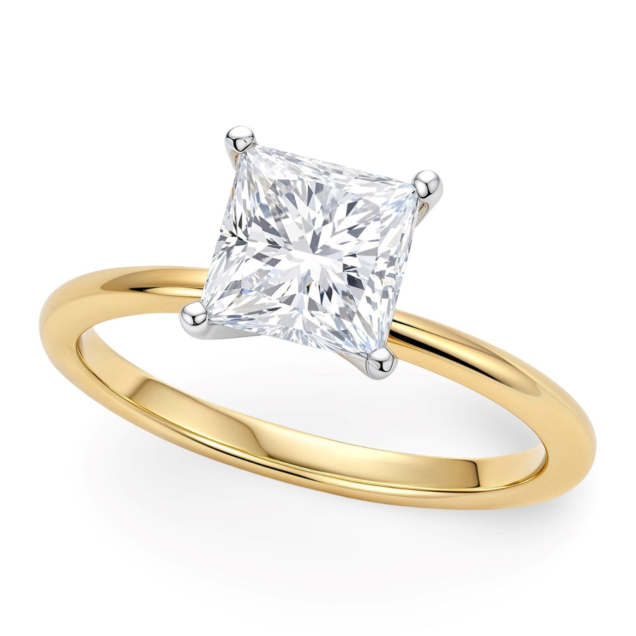 1 Carat Princess Lab Grown IGI G/VS1 Diamond Solitaire Ring in 14K Yellow Gold - KIAHMILLA