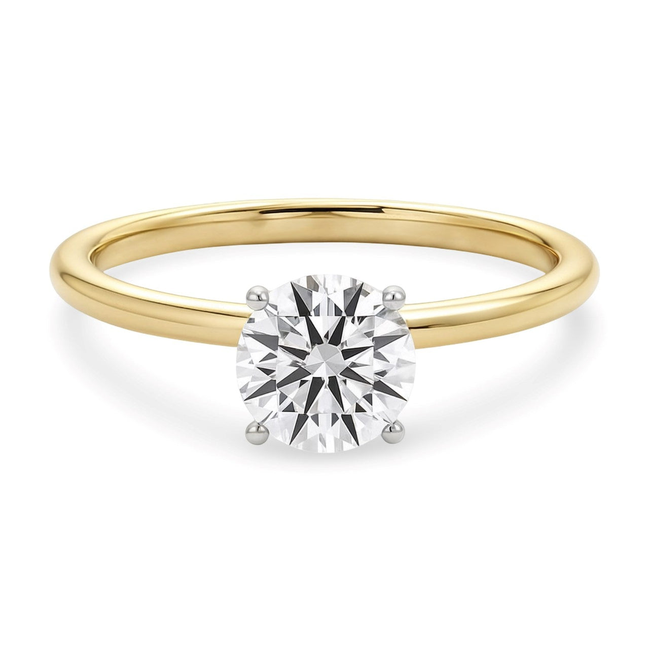 1 Carat Round Lab Grown IGI G/VS1 Diamond Solitaire Ring in 14K Yellow Gold - KIAHMILLA