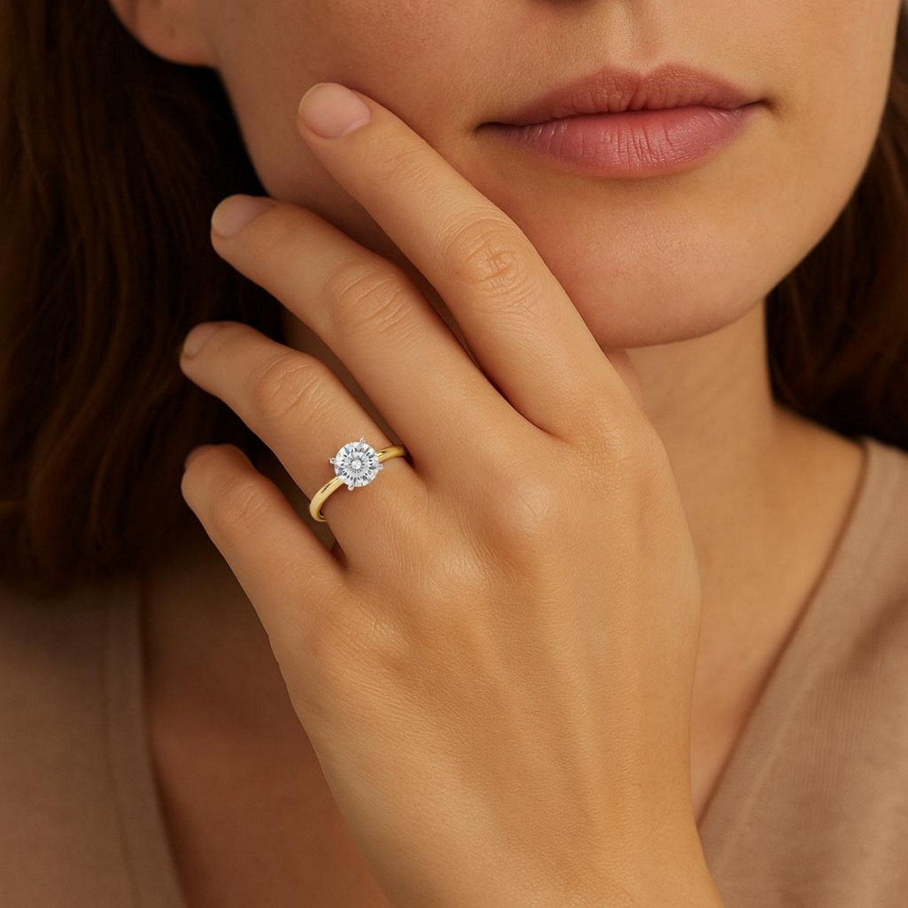 1 Carat Round Lab Grown IGI G/VS1 Diamond Solitaire Ring in 14K Yellow Gold - KIAHMILLA