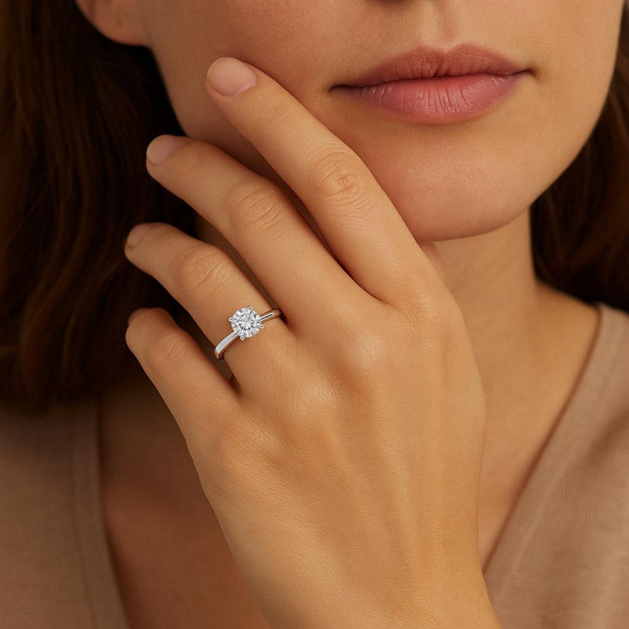 1 Carat Round Lab Grown IGI G/VS1 Diamond Solitaire Ring in Sterling Silver - KIAHMILLA