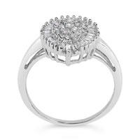 10K White Gold 1/2 Cttw Round & Baguette Cut Diamond Pear Shaped Domed Pavé Cluster with Halo Cocktail Ring (H-I Color, SI1-SI2 Clarity)
