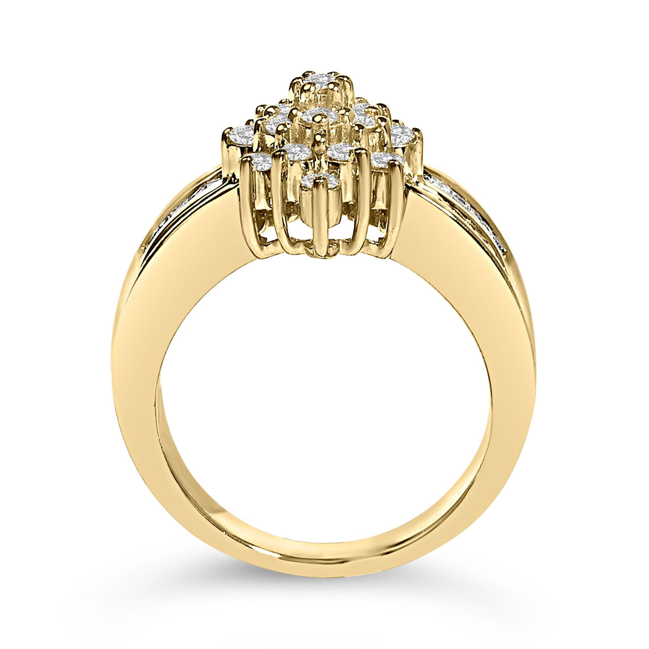 10K Yellow Gold 1.0 Cttw Marquise Composite Diamond Cluster Cocktail Ring (H-I Color, SI2-I1 Clarity)