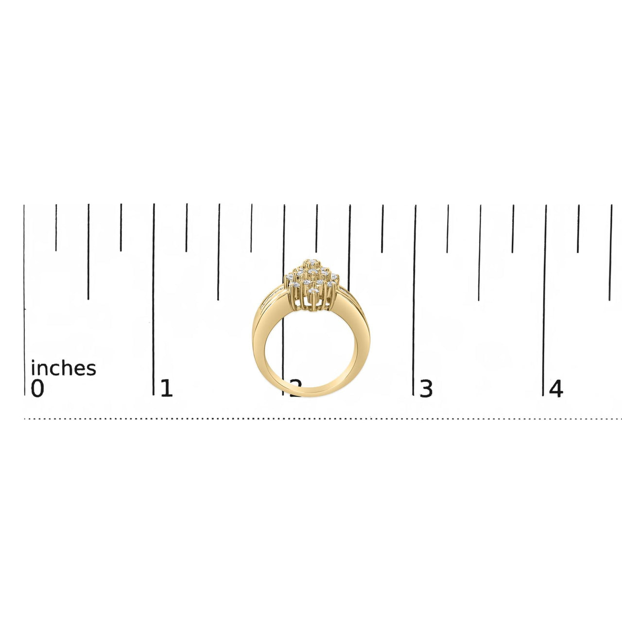10K Yellow Gold 1.0 Cttw Round & Baguette Cut Diamond Floral Cluster Double-Channel Flared Band Statement Ring (H-I Color, SI2-I1 Clarity)
