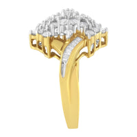 10K Yellow Gold Round And Baguette Cut Diamond Cluster Ring (1 1/10 Cttw, H-I Color, SI2-I1 Clarity)