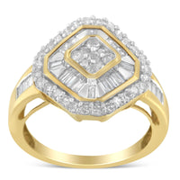 10K Yellow Gold Round and Baguette-Cut Diamond Cocktail Ring (1.0 Cttw, I-J Color, I1-I2 Clarity)