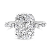 .925 Sterling Silver 1.0 Cttw Diamond Emerald-Shaped Cluster with Halo Cathedral Style Cocktail Ring (I-J Color, I3 Clarity)