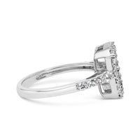 .925 Sterling Silver 1.0 Cttw Diamond Emerald-Shaped Cluster with Halo Cathedral Style Cocktail Ring (I-J Color, I3 Clarity)
