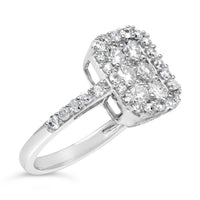 .925 Sterling Silver 1.0 Cttw Diamond Emerald-Shaped Cluster with Halo Cathedral Style Cocktail Ring (I-J Color, I3 Clarity)