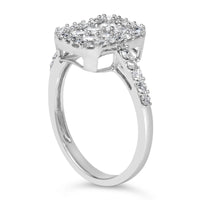 .925 Sterling Silver 1.0 Cttw Diamond Emerald-Shaped Cluster with Halo Cathedral Style Cocktail Ring (I-J Color, I3 Clarity)
