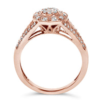 14K Rose Gold Plated .925 Sterling Silver 1/2 Cttw Pave Diamond Halo Cluster Split Shank Cocktail Ring (I-J Color, I1-I2 Clarity)