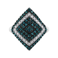 .925 Sterling Silver 1 cttw White and Treated Blue Diamond Rhombus Cocktail Ring (Blue, I3)