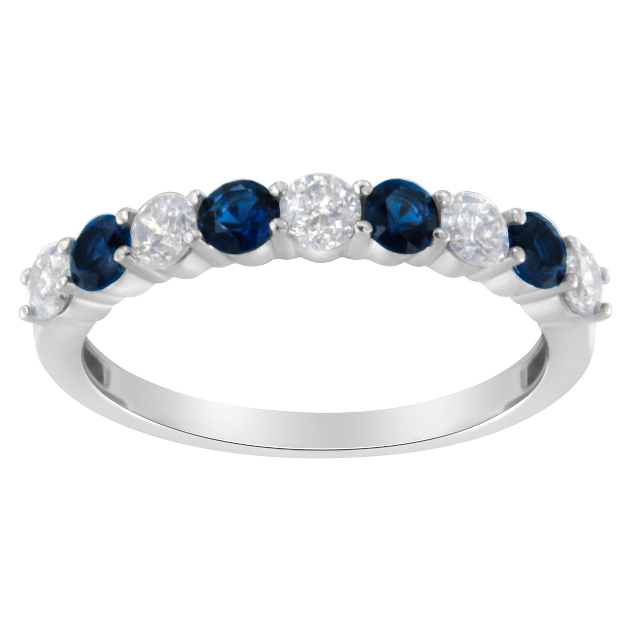 10KT White Gold 1/2 cttw Diamond and 3MM Created Gemstone Band Ring (H-I, I1-I2)
