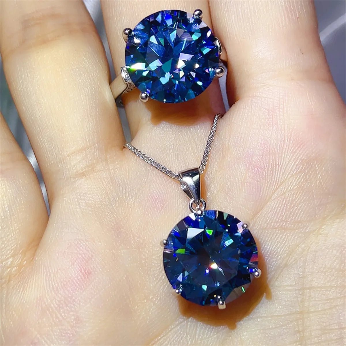 10 Carat Moissanite 925 Sterling Silver Ring and Necklace Set - Coolpeacock