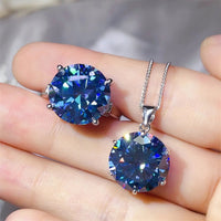 10 Carat Moissanite 925 Sterling Silver Ring and Necklace Set - Coolpeacock