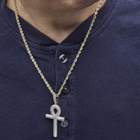 10K Yellow Gold 1 7/8 Cttw Round Diamond Ankh Cross Pendant Necklace for Men (H-I Color, SI1-SI2 Clarity) - KIAHMILLA