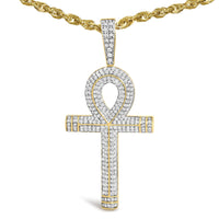 10K Yellow Gold 1 7/8 Cttw Round Diamond Ankh Cross Pendant Necklace for Men (H-I Color, SI1-SI2 Clarity) - KIAHMILLA