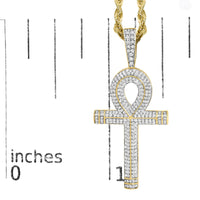 10K Yellow Gold 1 7/8 Cttw Round Diamond Ankh Cross Pendant Necklace for Men (H-I Color, SI1-SI2 Clarity) - KIAHMILLA