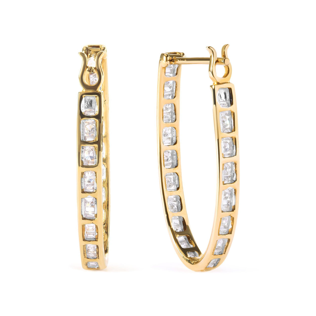 10K Yellow Gold 1.00 Cttw Round and Baguette-Cut Diamond U-Hoop Earrings (H-I Color, SI2-I1 Clarity) - KIAHMILLA