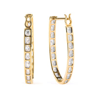 10K Yellow Gold 1.00 Cttw Round and Baguette-Cut Diamond U-Hoop Earrings (H-I Color, SI2-I1 Clarity) - KIAHMILLA