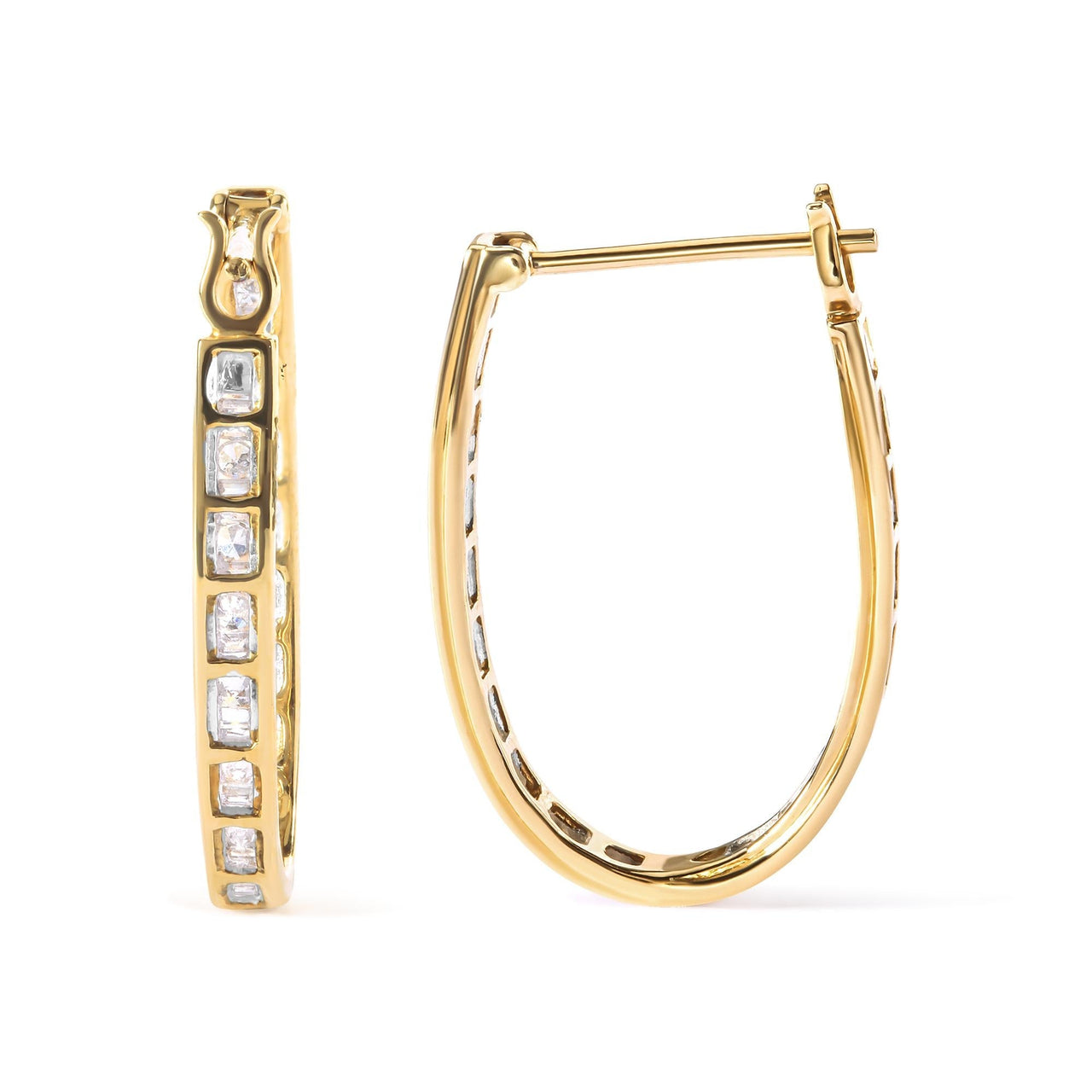 10K Yellow Gold 1.00 Cttw Round and Baguette-Cut Diamond U-Hoop Earrings (H-I Color, SI2-I1 Clarity) - KIAHMILLA