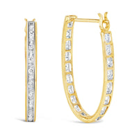10K Yellow Gold 1.00 Cttw Round and Baguette-Cut Diamond U-Hoop Earrings (H-I Color, SI2-I1 Clarity) - KIAHMILLA