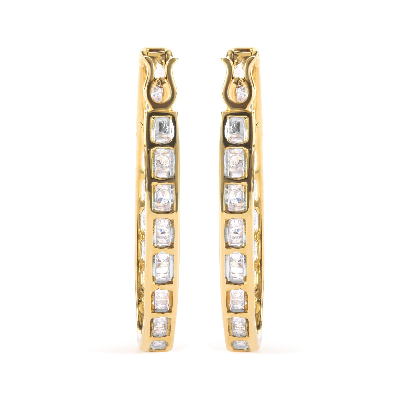 10K Yellow Gold 1.00 Cttw Round and Baguette-Cut Diamond U-Hoop Earrings (H-I Color, SI2-I1 Clarity) - KIAHMILLA