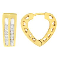 10K Yellow Gold 1/2 cttw Diamond Huggy Heart Hoop Earrings (I-J Clarity, I2-I3 Color) - KIAHMILLA