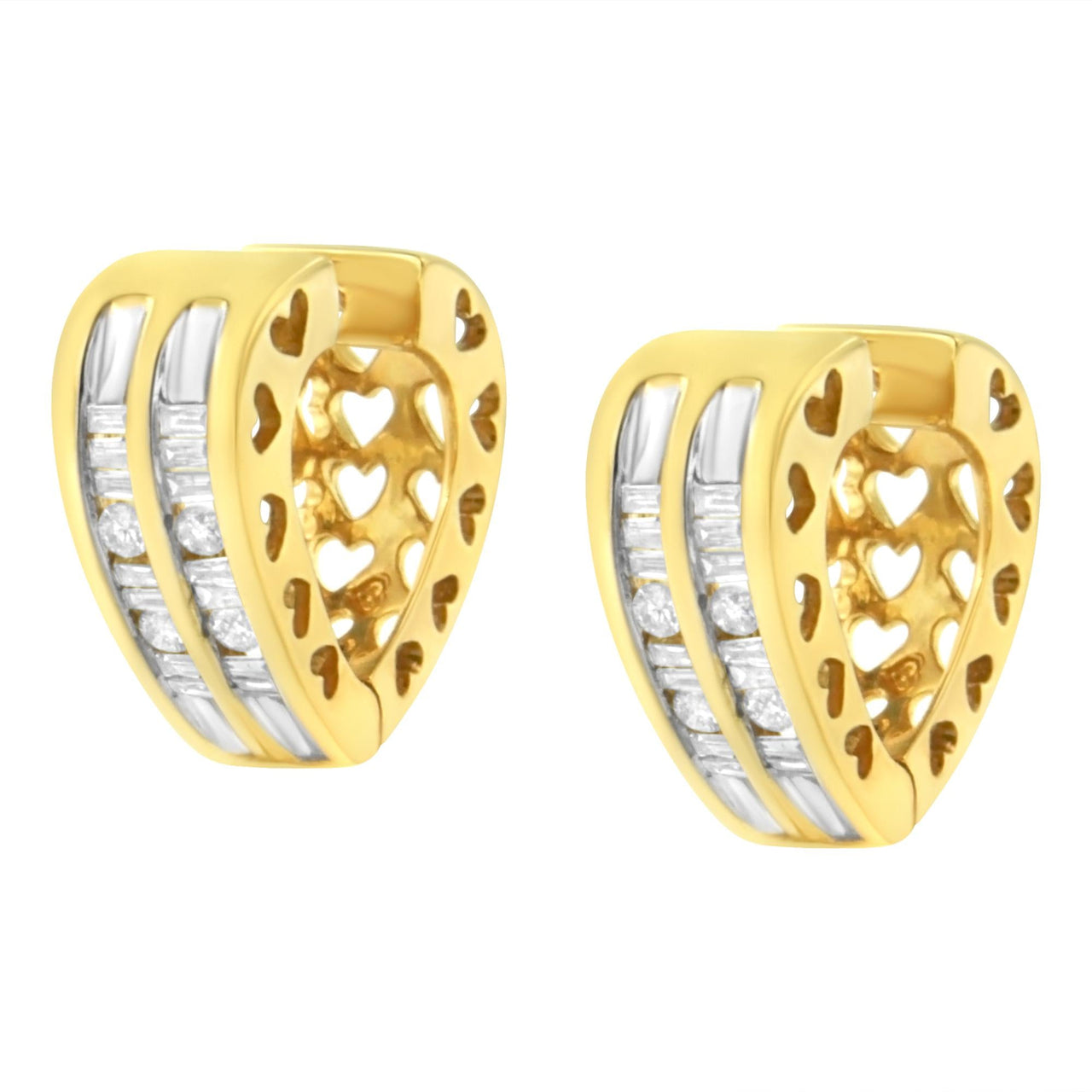 10K Yellow Gold 1/2 cttw Diamond Huggy Heart Hoop Earrings (I-J Clarity, I2-I3 Color) - KIAHMILLA
