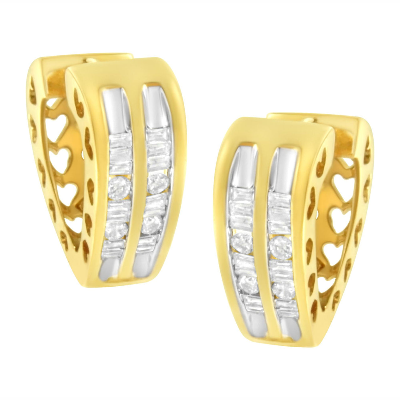 10K Yellow Gold 1/2 cttw Diamond Huggy Heart Hoop Earrings (I-J Clarity, I2-I3 Color) - KIAHMILLA