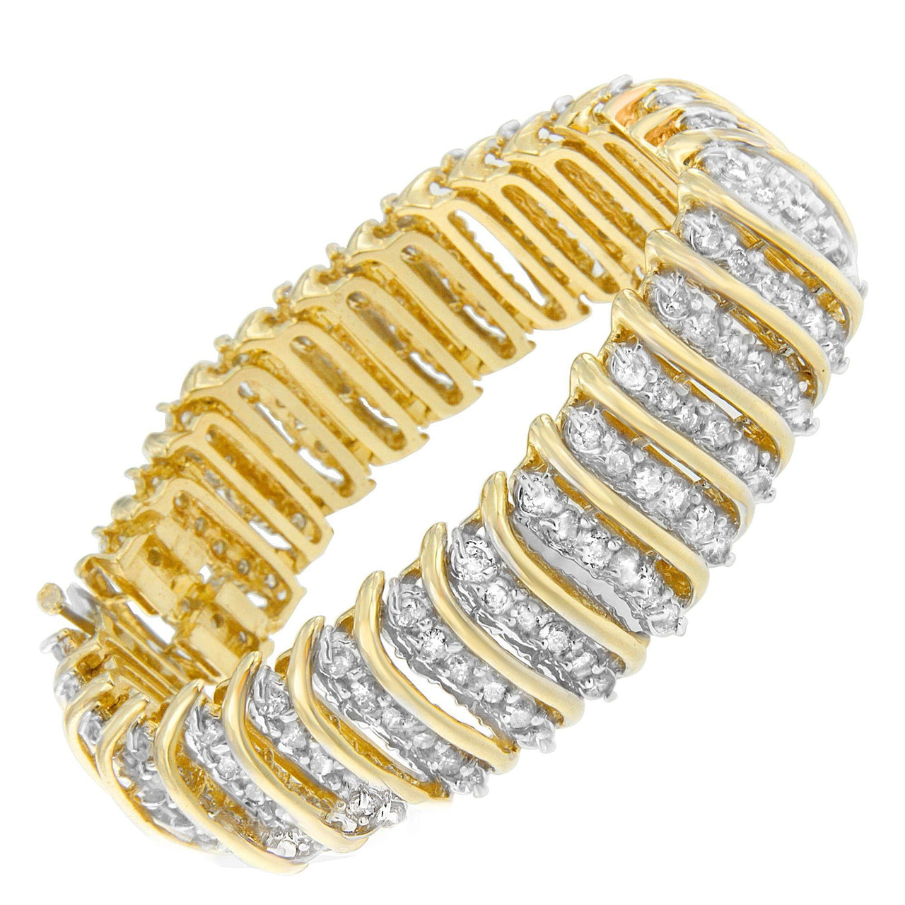 10K Yellow Gold 15.0 Cttw Diamond S Shaped Wave Link Two Tone 7” Tennis Bracelet (J-K Color, I2-I3 Clarity) - KIAHMILLA