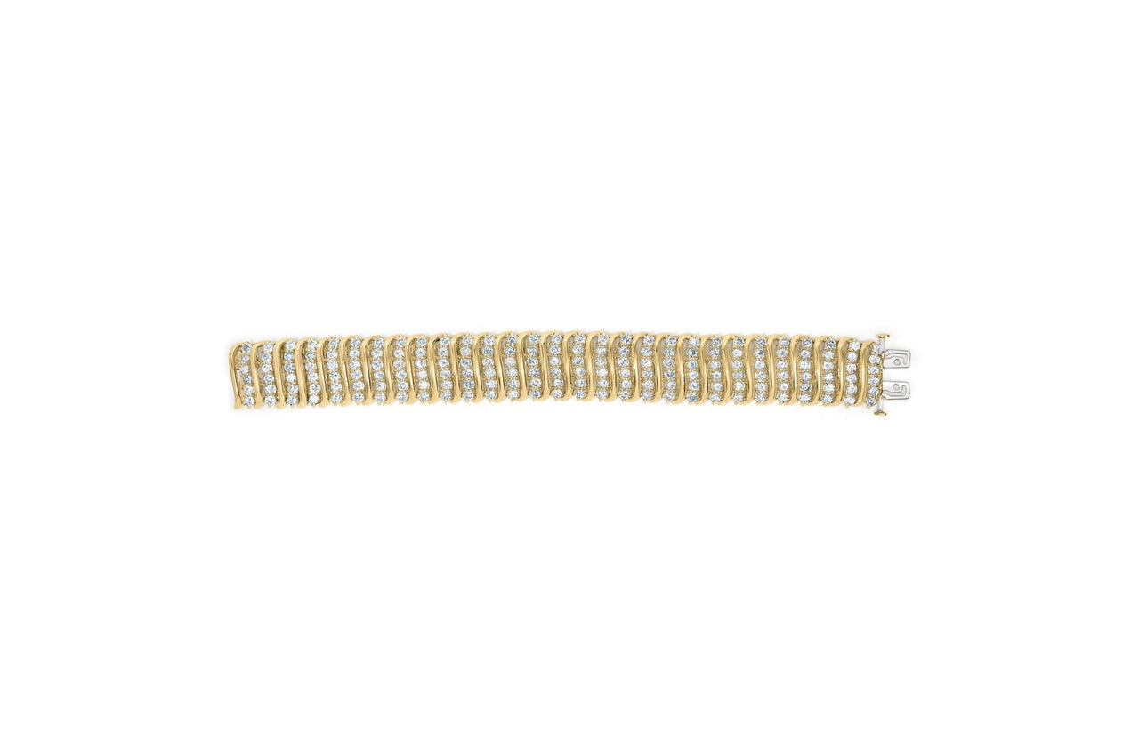 10K Yellow Gold 15.0 Cttw Diamond S Shaped Wave Link Two Tone 7” Tennis Bracelet (J-K Color, I2-I3 Clarity) - KIAHMILLA