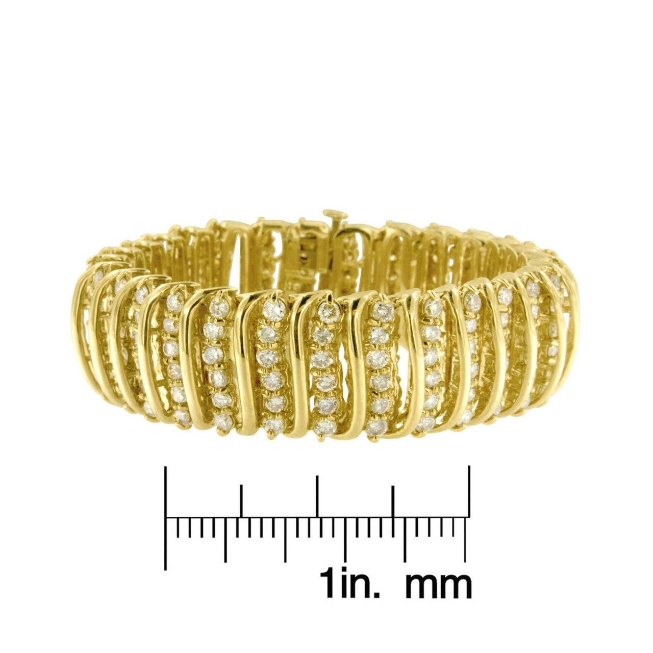 10K Yellow Gold 15.0 Cttw Diamond S Shaped Wave Link Two Tone 7” Tennis Bracelet (J-K Color, I2-I3 Clarity) - KIAHMILLA