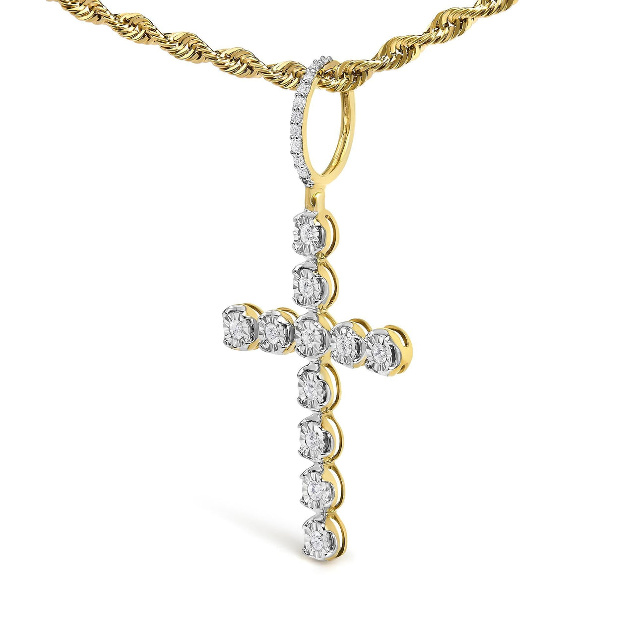 10K Yellow Gold 5/8 Cttw Miracle Set Round Diamond Circle Link Cross Pendant Necklace for Men (H-I Color, SI1-SI2 Clarity) - NO CHAIN INCLUDED - KIAHMILLA