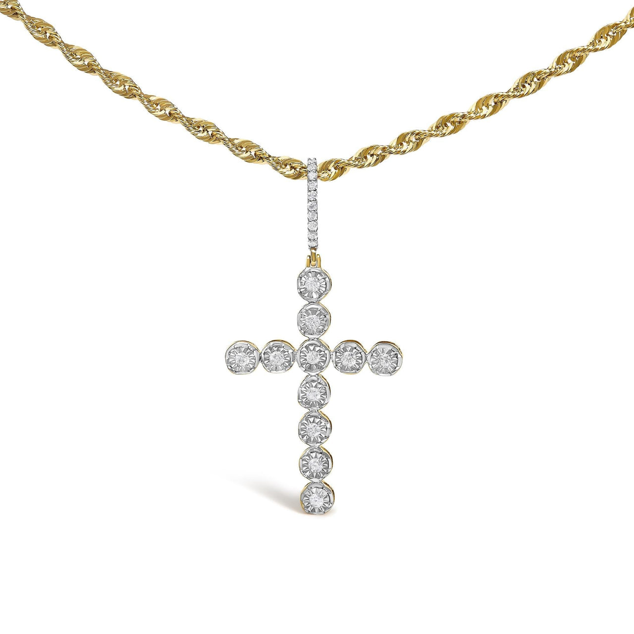 10K Yellow Gold 5/8 Cttw Miracle Set Round Diamond Circle Link Cross Pendant Necklace for Men (H-I Color, SI1-SI2 Clarity) - NO CHAIN INCLUDED - KIAHMILLA
