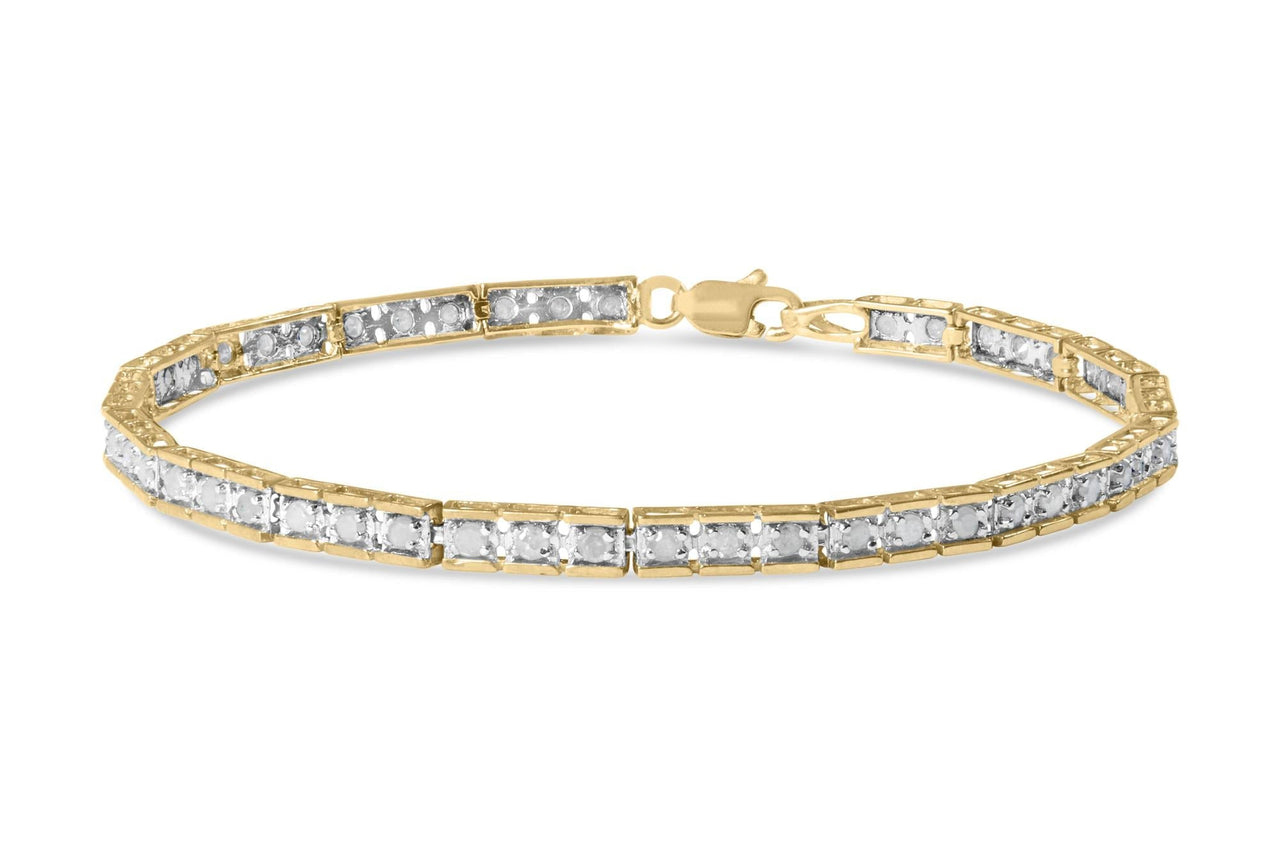 10K Yellow Gold over .925 Sterling Silver 1.0 Cttw Diamond Square Hybrid Link 7" Tennis Bracelet (I-J Color, I2-I3 Clarity) - KIAHMILLA