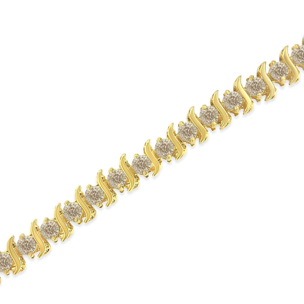 10K Yellow Gold Plated .925 Sterling Silver 7.0 cttw 2-Prong Set Round Brilliant Cut Diamond "S" Link Bracelet (J-K color, I1-I2 clarity) - 7" - KIAHMILLA