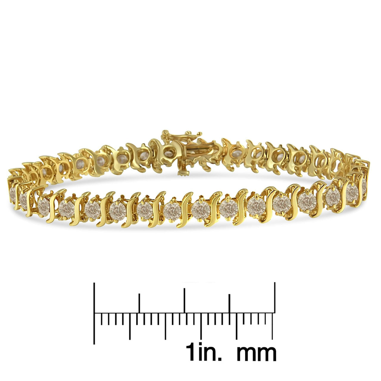 10K Yellow Gold Plated .925 Sterling Silver 7.0 cttw 2-Prong Set Round Brilliant Cut Diamond "S" Link Bracelet (J-K color, I1-I2 clarity) - 7" - KIAHMILLA