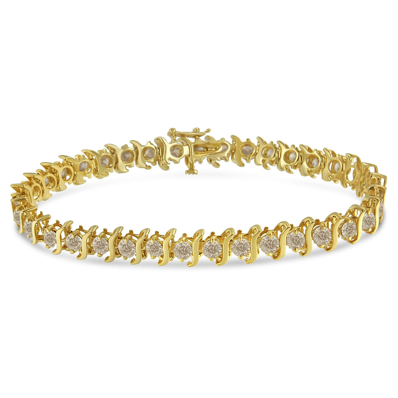10K Yellow Gold Plated .925 Sterling Silver 7.0 cttw 2-Prong Set Round Brilliant Cut Diamond "S" Link Bracelet (J-K color, I1-I2 clarity) - 7" - KIAHMILLA